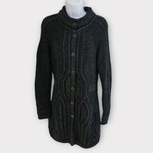 Inis Crafts Merino Wool Irish Aran Long Knit Cardigan - Women's